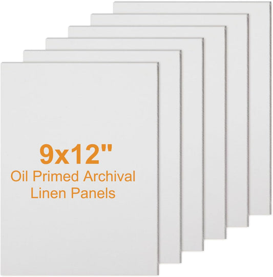 6 Pack 9 x 12 Inch Oil Primed Archival Linen Panels 11oz Painting Oils Panels Primed Artist Linen Boards for Acrylic, Oil, Watercolor Professional Art Supplies