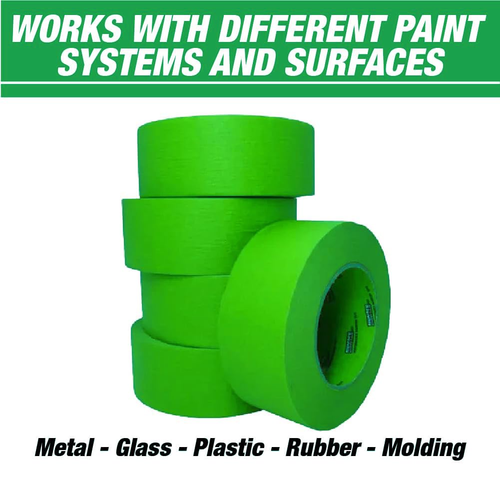 LAUCO DINOGREN High Performance Automotive Masking Tape – 2 Inch x 60 Yards (5 Rolls) – Green Tape for Car Paint, Body Shop Use, Clean Removal, Heat & Water Resistant, Multi-Surface Crepe Backed