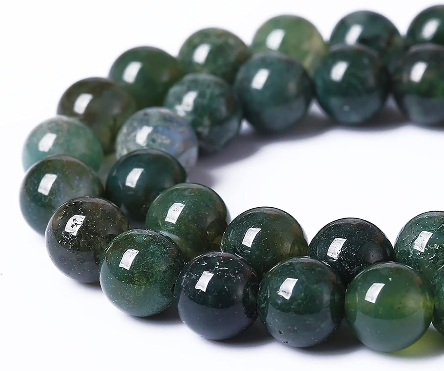 38PCS 10mm Natural Green Moss Agate Beads Gemstone Round Loose Spacer Beads for Jewelry Making DIY Bracelet Necklace Earrings 15" Inch