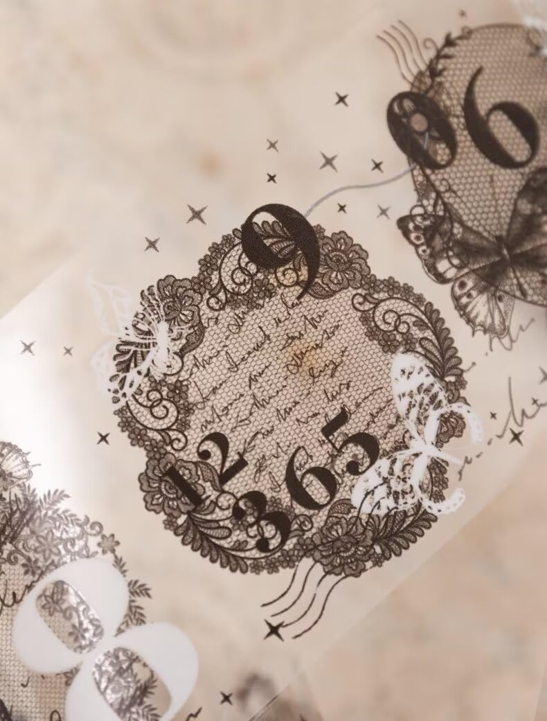 3pcs Vintage Lace Tape Cutout Art Lace Black White Stickers Roll Sticker PET Reusable Exquisite Lace Butterflies Floral Pattern Tape for DIY Scrapbook Album Journal Photo Frames Decor