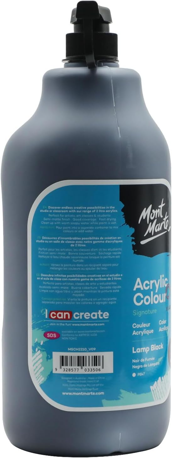 Mont Marte Discovery School Acrylic, Black, 1/2 Gallon (2 Liter). Ideal for Students and Artists. Excellent Coverage and Fast Drying. Pump Lid Included.