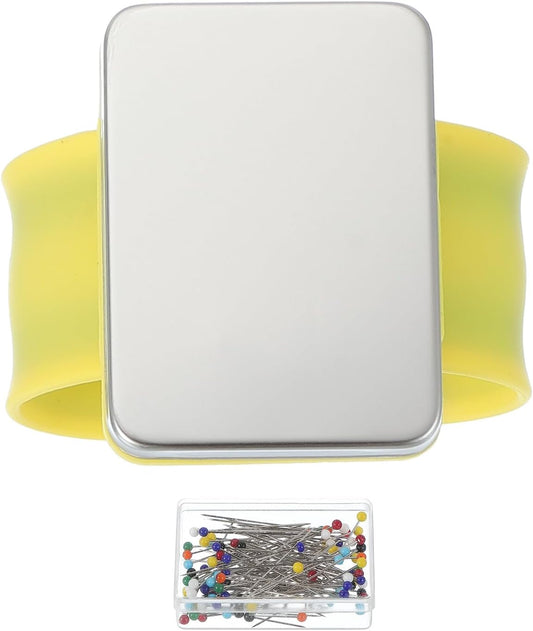 PATIKIL Magnetic Wrist Pin Cushions for Sewing, Magnetic Pin Cushion Magnetic Wrist Gel Band Holder Wristband Pincushion with Pins for Sewing Braiding Quilting Hair Clips, Yellow