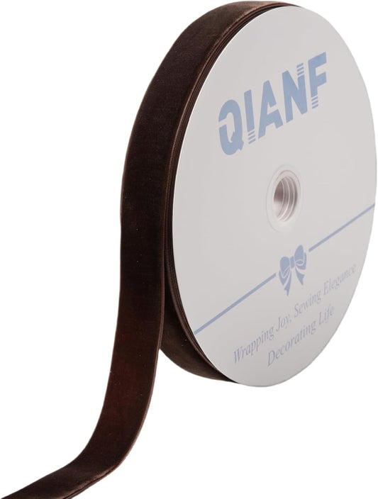 Vintage Brown Velvet Ribbon Chocolate Christmas Ribbon for Gift Wrapping Crafts Christmas Tree Ornaments Garland Decorations, 1 Inch X 25Yd