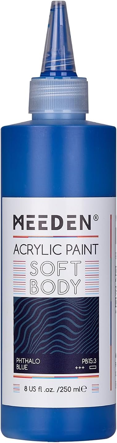 MEEDEN Soft Body Acrylic Paint: Phthalo Blue Matte Finish - 250ml/8.45oz Bulk Acrylic Colors in Ergonomic Bottle - Fluid Flow Art Paints for Artists Canvas Painting