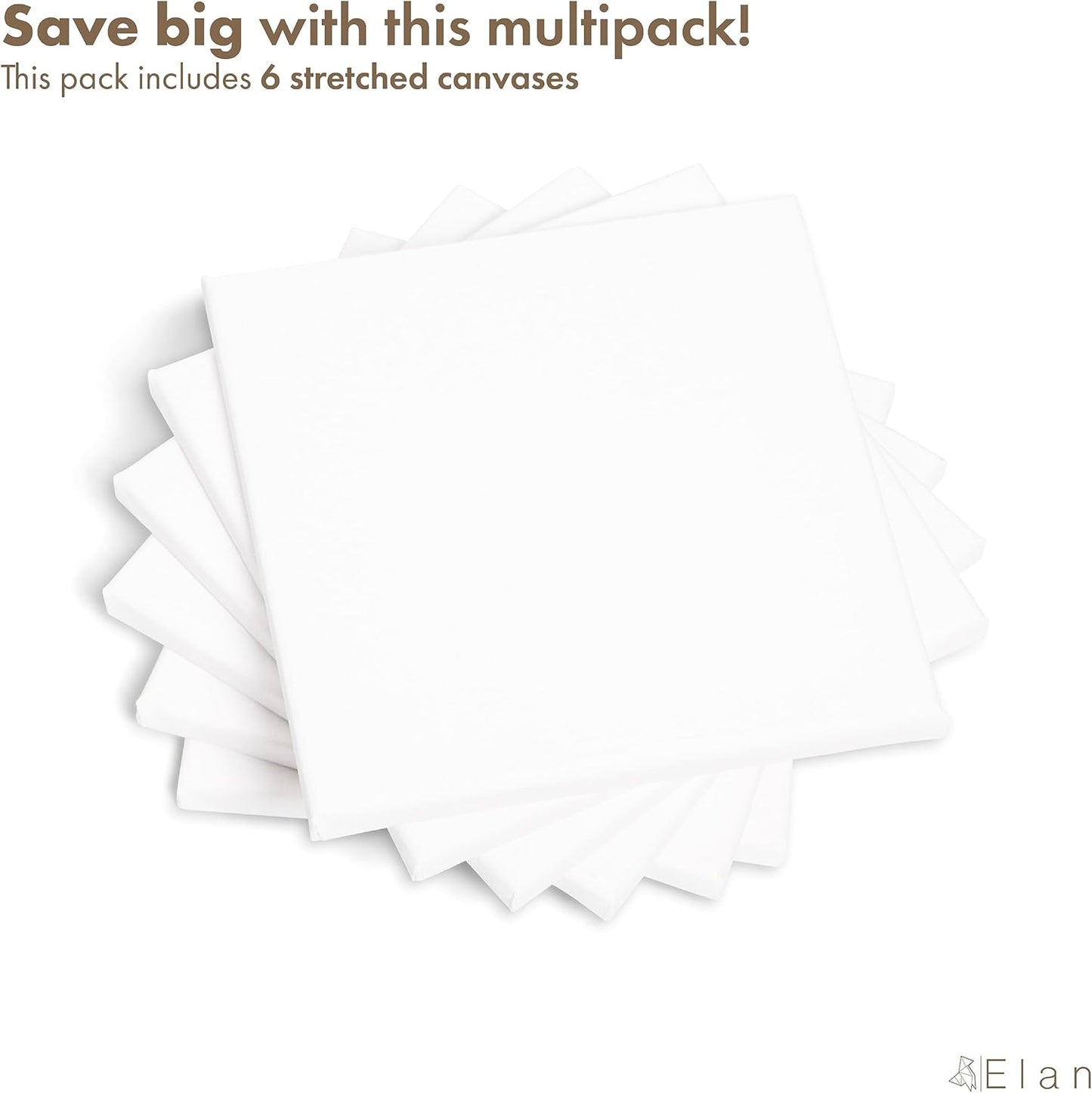 Elan Stretched Canvases 8x8, 6-Pack Canvases for Painting, Painting Canvas Bulk, Stretched Canvas for Adults Blank Canvas for Painting Painting Canvases, Paint Canvases for Painting, Art Canvas