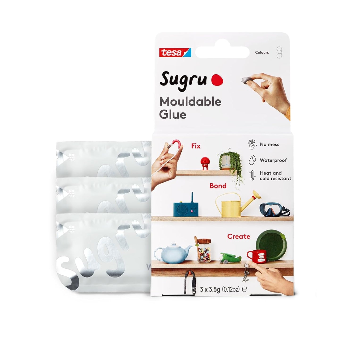 Tesa Sugru Super Glue- Waterproof Wood Glue for Home Improvement & Crafts - Use as a Poster Putty or Silicone Adhesive for Repairing & Bonding - 3 Pack - White (3.5g/ea)