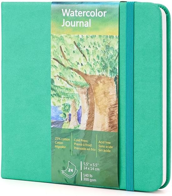 tumuarta Watercolor Journal,140 LB, 300 GSM, Cotton Paper, Cold Press, 24 Sheets, 48 Pages, Watercolor Paper Sketchbooks for Use As Travel Notebook and Mixed Media Pad(Blue,5.5x5.5)