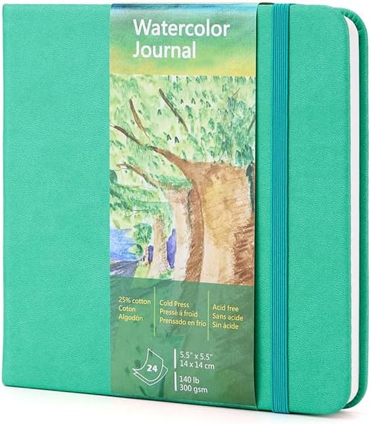 tumuarta Watercolor Journal,140 LB, 300 GSM, Cotton Paper, Cold Press, 24 Sheets, 48 Pages, Watercolor Paper Sketchbooks for Use As Travel Notebook and Mixed Media Pad(Blue,5.5x5.5)