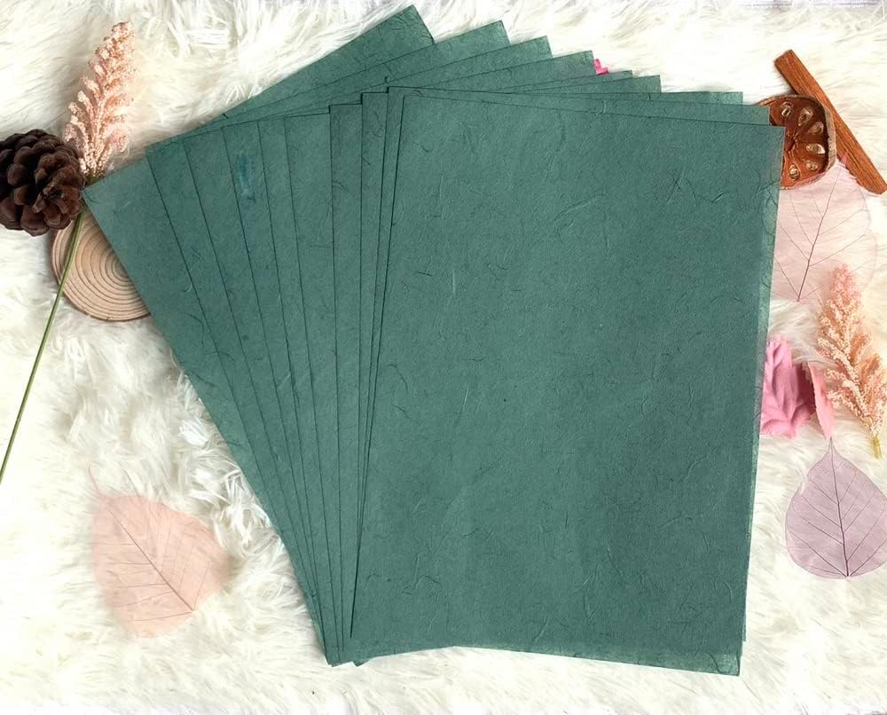 50 Sheets A4 Natural Fiber Mulberry Tree Mulberry Paper Sheets Art Tissue Washi Paper Design Craft Art Origami Suppliers Card Making DIY Crafts (Green Tone, A4)