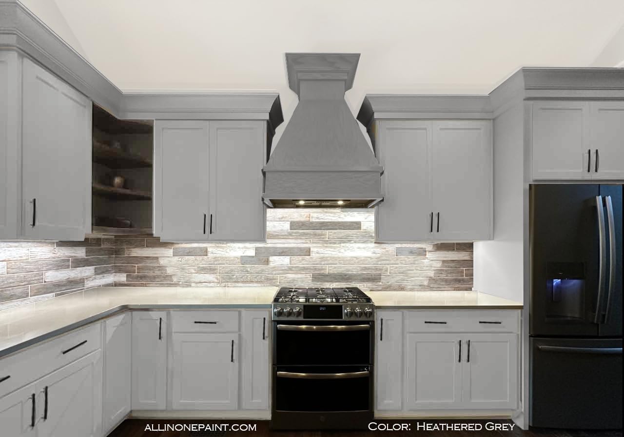 ALL-IN-ONE Paint, Durable cabinet and furniture paint. Built in primer and top coat, no sanding needed. Includes our 30 featured color card - Heathered Gray, Gallon
