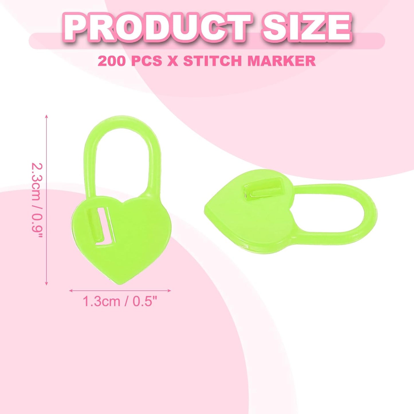 uxcell 200pcs Stitch Markers for Crocheting, Heart Shaped Crochet Marker Needle Clip Counter for Knitting Clothing Tag DIY Craft,Fluorescent Green