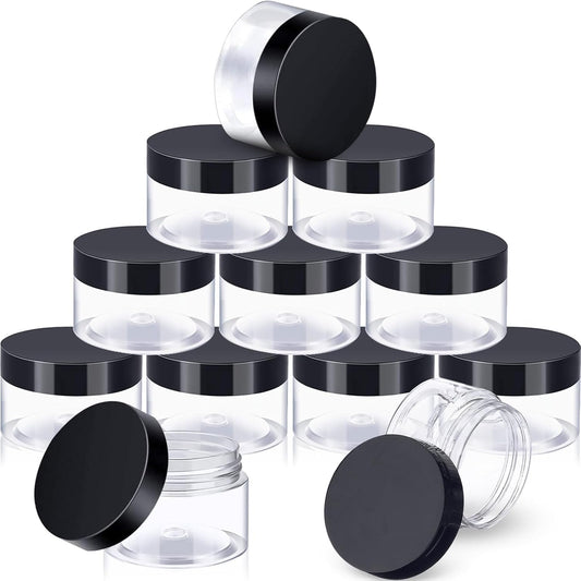 12 Pack 5 OZ Plastic Container Jars with Lids Round Clear Travel Cosmetic Container Jars for Toiletries, Lotion, Cream, Ointments, Makeup, Rhinestone, Samples, Kitchen Storage(Black, 5 OZ)