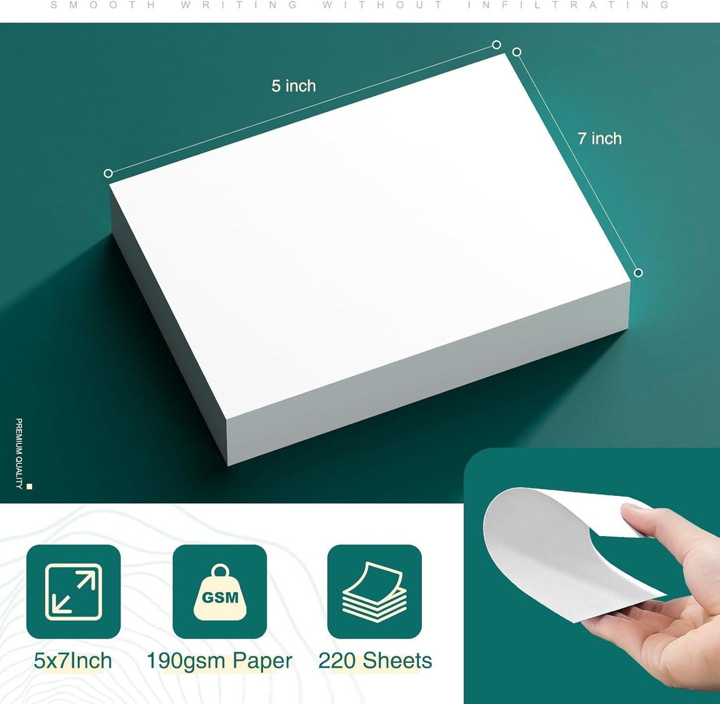 Cardstock 5 x 7 Inch 220 Sheets 190 gsm Heavyweight Card Stock Paper White Cardstock Printer Paper Perfect for Wedding Invitations, DIY Cards, Postcards, Photos, Art and Crafts