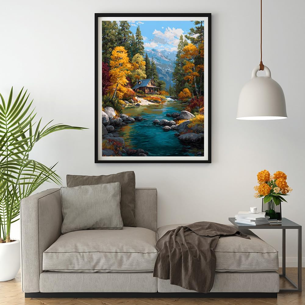 14CT Counted Cross Stitch Kits for Adults Advanced Mountains Lake Printed Stamped Cross Stitch Kits for Adults (Mountain Lake 1)