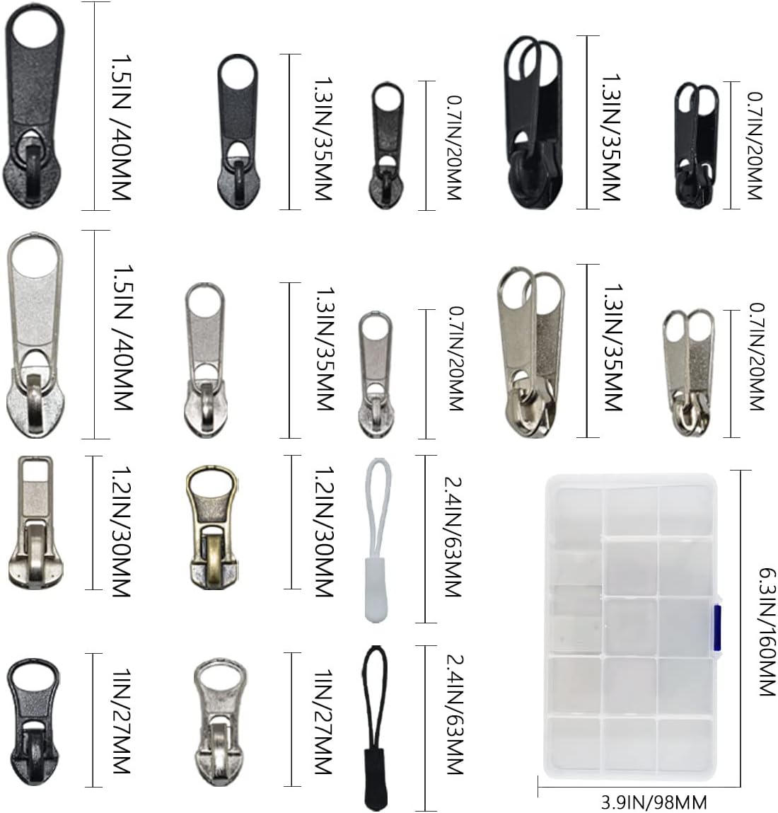 253Pcs Zipper Repair Kit Replacement with Installation Pliers Tool and Zipper Extension Pulls for Sleeping Bags Jacket Tent Luggage Backpacks Boots