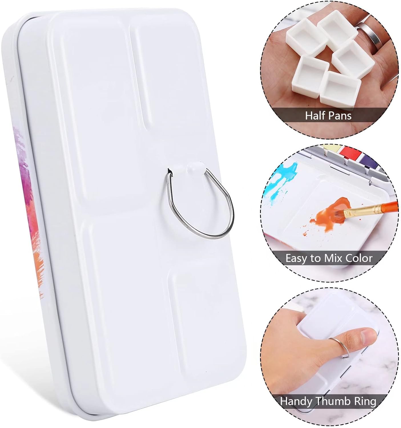 LOONENG Empty Watercolor Palette, Empty Watercolor Tin with Fold Out Palette, Small Colorful Watercolor Tray Palette with 14 Empty Half Pans for Plein Air Painting and Sketching