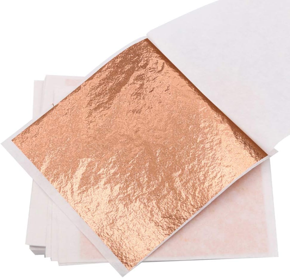 KINNO Imitation Gold Foil Sheets - Rose Gold Leaf Paper Multipurpose for Nails, Handcrafts, Picture Frames, Arts Decoration, Sculpture, Wall, Line, and Furniture, 100 Sheets 3.15 by 3.35 Inches