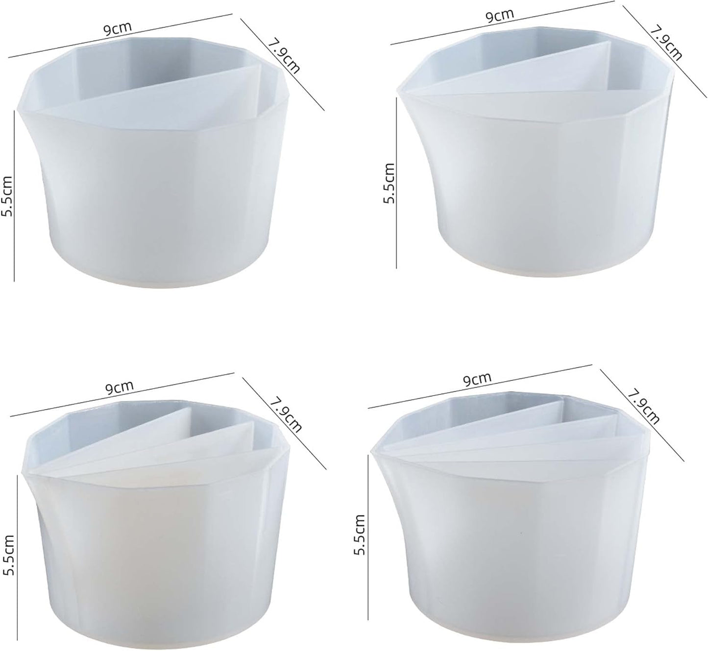 4pc Resin Split Cup Set - Silicone Portion Cups for Clay Mold, Candle Making & Craft Supplies - 3D Silicone Molds for Resin Casting