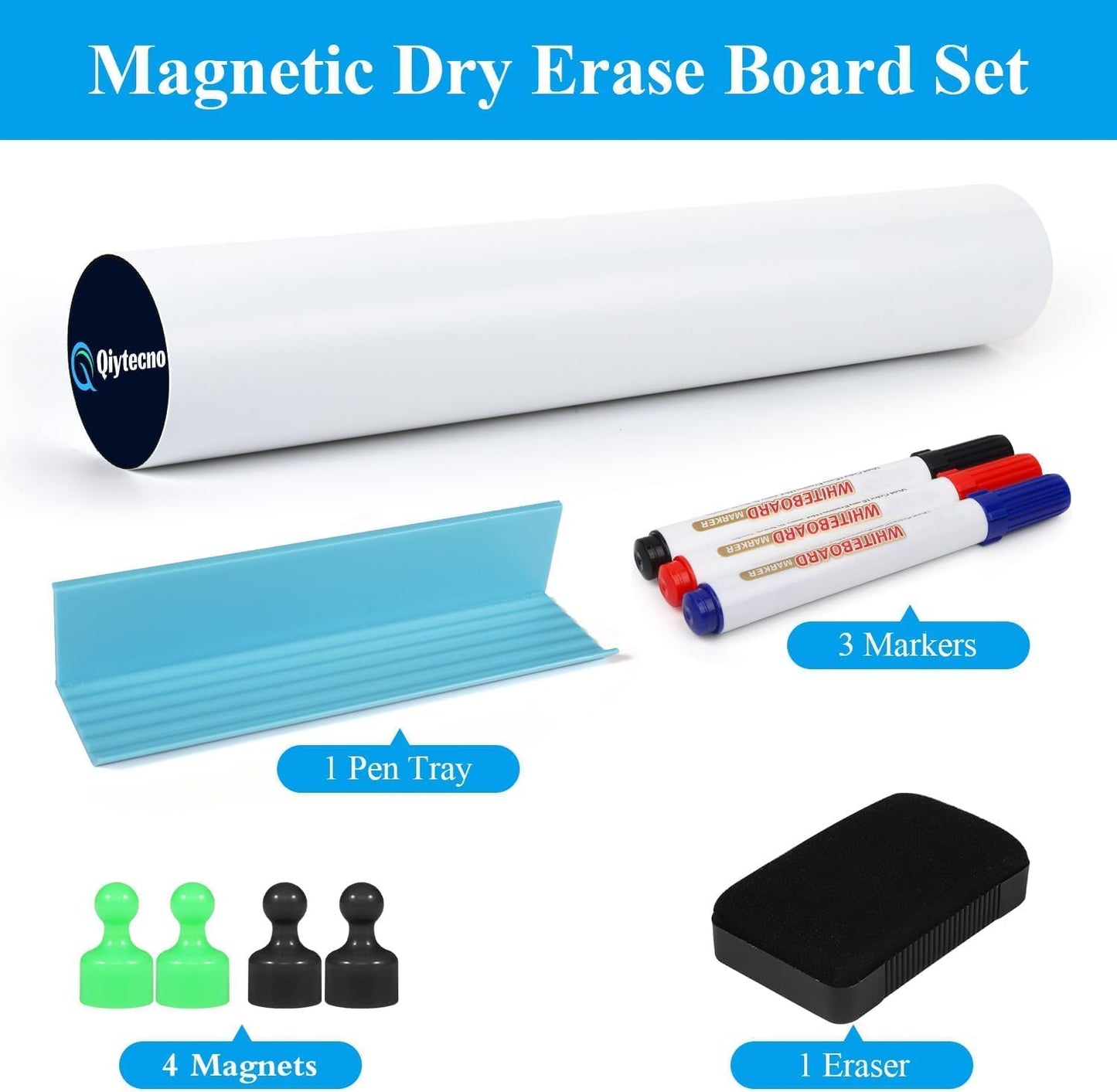 White Board Sticker Adhesive Backing, 39" x 78" Magnetic Dry Erase Board Contact Paper Stick on Wall, Whiteboard Sheet for Teacher Kids Classroom, Include Markers, Eraser with Magnet