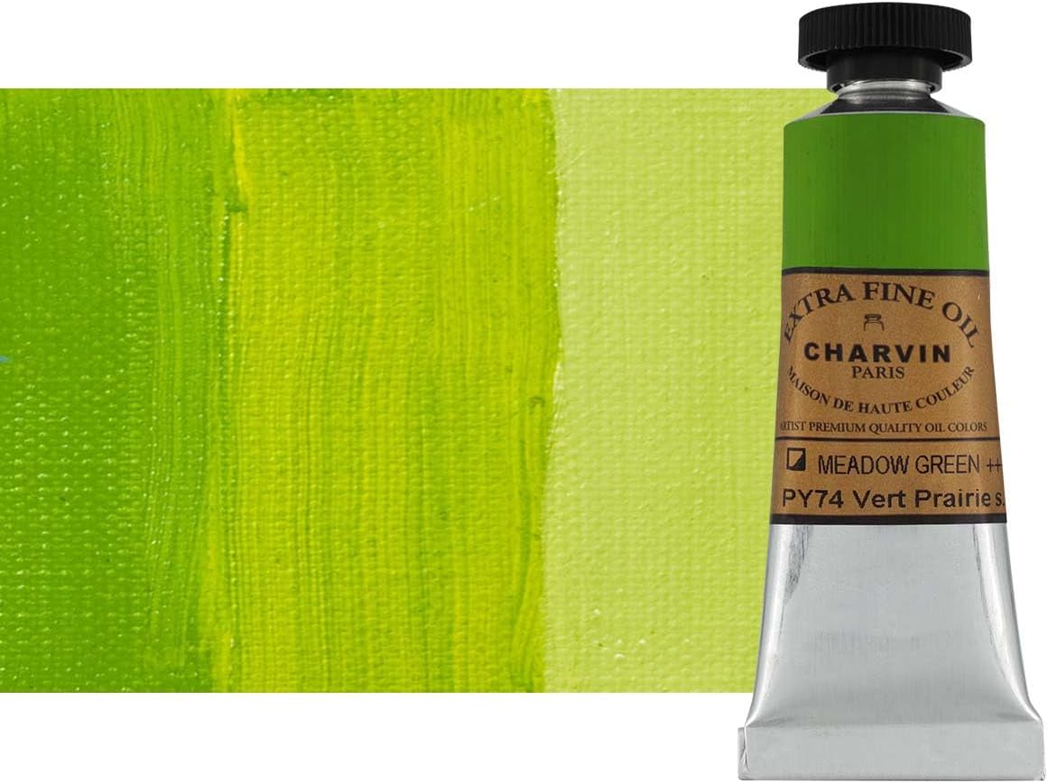 Charvin Extra Fine Oil Paint, Meadow Green 20 ml - Triple-Milled, Rich Texture, Poppy Oil-Based, Light-Fast, Handmade, Archival Quality