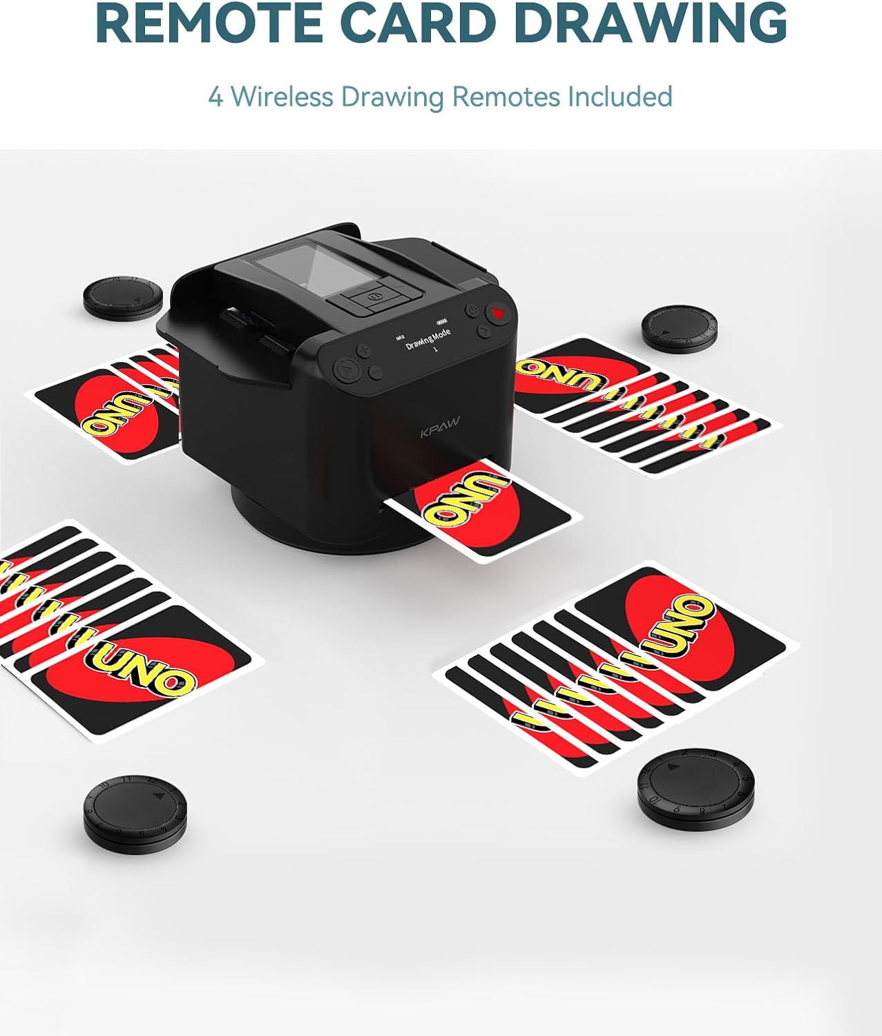 Automatic Card Shuffler and Dealer - 1-2 Decks Support 12 Players, 4 Drawing Remotes, Built-in Gameplays, 360°/180° Deal, for Poker, UNO, Phase 10, Skip-Bo, Rummy (Black)