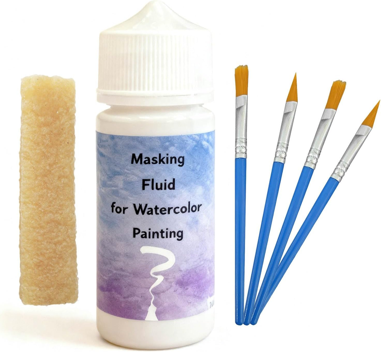 White Watercolor Masking Fluid - Professional Art Supplies with Brush & Eraser for Artists, Painting Medium Pen