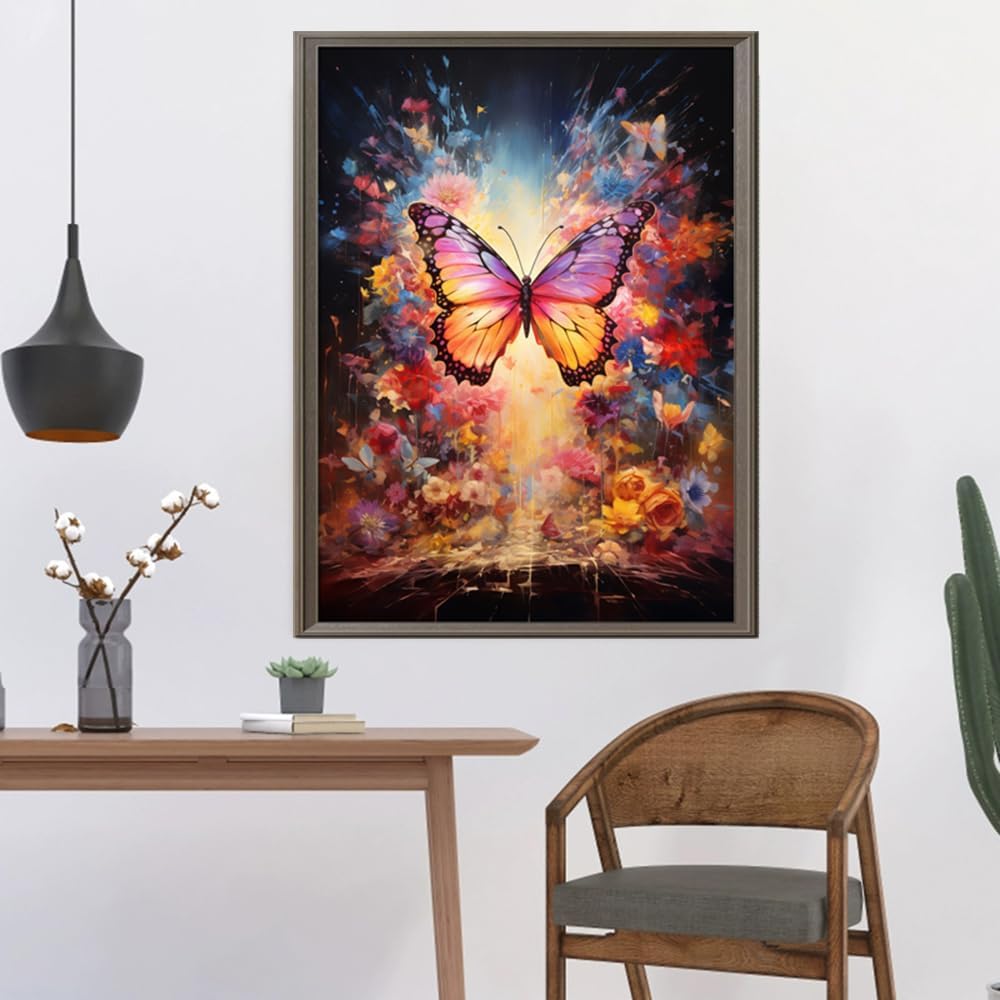 Leczany Cross Stitch Stamped Kit for Adults or Kids - Colorful Butterfly | DIY Embroidery Starter Patterns Craft Kit Needlepoint for Beginner | 11CT, 3 Strands | 13x16.9 inches