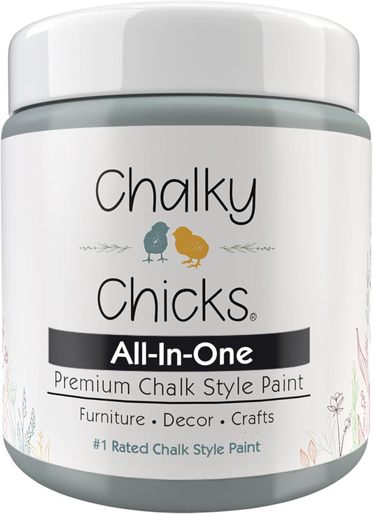 Chalky Chicks 8 Fl Oz Matte Overcast (Blue Gray) Chalk Paint for Furniture Without Sanding - No Prep Furniture Paint No Sanding All in One for Crafts, Wood, Walls, Cabinet, Metal, Dresser, Farmhouse