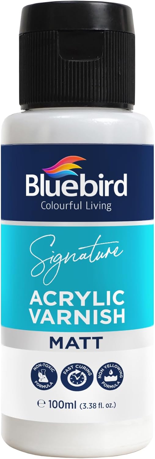 BLUEBIRD Signature Varnish for Acrylic Painting, Matt, 3.4 Fl Oz (100ML), Non-Yellowing, Non-Toxic, Anti-Crazing, Gloss Varnish for Pro Artists, Hobby Painters & Kids