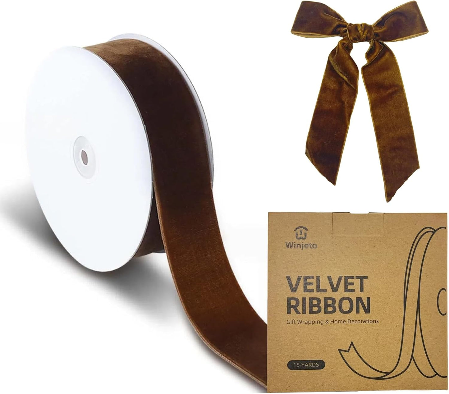 15 Yards Velvet Ribbon 1-1/2 Inch Single Face Brown Velvet Ribbon Spool Prefect for Wedding, Ribbons for Gift Wrapping, Christmas Tree Ornaments Wreath Hair Bows, Ribbons for Crafts