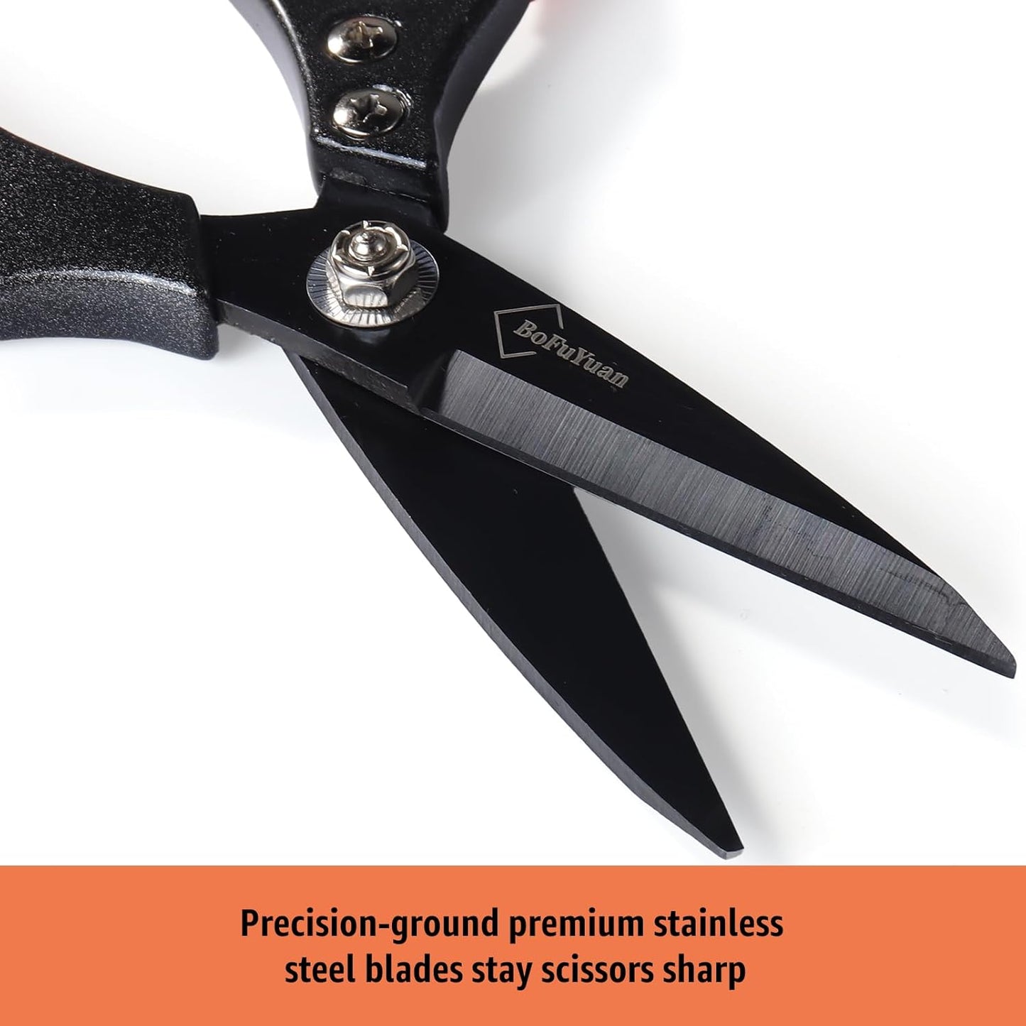 Heavy Duty All Purpose Scissors, Stainless Steel Blades, Black Orange Comfort Grip Handle, 8.5 Inch Professional Multipurpose Utility Sharp Shears for Kitchen, Garden, Office, Craft, Sewing