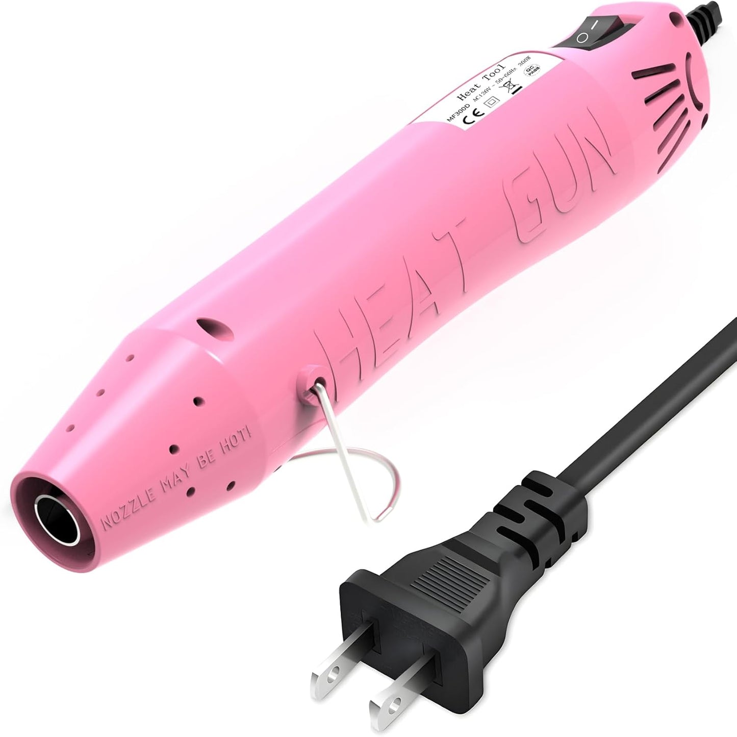 Heat Gun, Mini Heat Gun for Shrink Tubing, Portable Heat Gun for DIY Crafts, 300W Heat Air Gun with Reflector Nozzle, Shrink Wrap Gun Tool for Shrink Packaging PVC, Drying Paint, Clay - Pink
