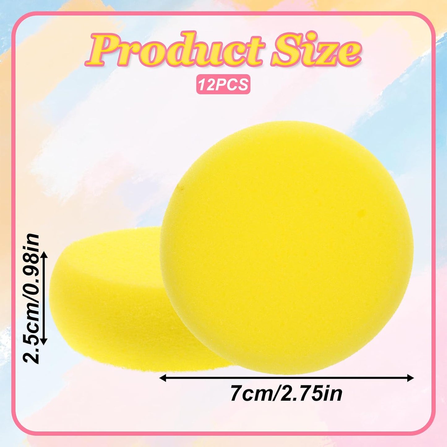 Paint Sponge, 12 Pcs Yellow Round Painting Sponges 3 Inch Artist Pottery Sponge Applicator Watercolor Sponges for Face Painting Pottery Art Crafts Ceramics