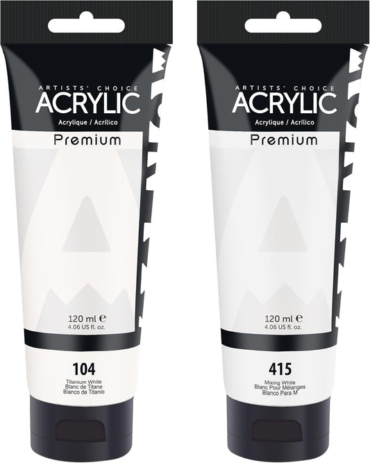 AUREUO White Acrylic Paint Set, 4 Fl Oz / 120ml 2 Tubes Set, Rich Pigment Art Craft Paints for Canvas, Rocks, Wood, Ceramic, Fabric