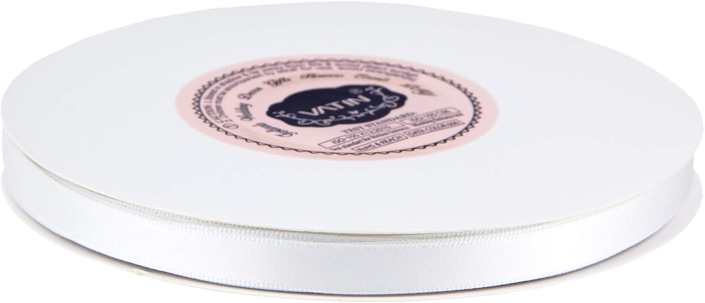 VATIN 3/8 inches Double Faced White Polyester Satin Ribbon - 50 Yards for Gift Wrapping Ornaments Party Favor Braids Baby Shower Decoration Floral Arrangement Craft Supplies