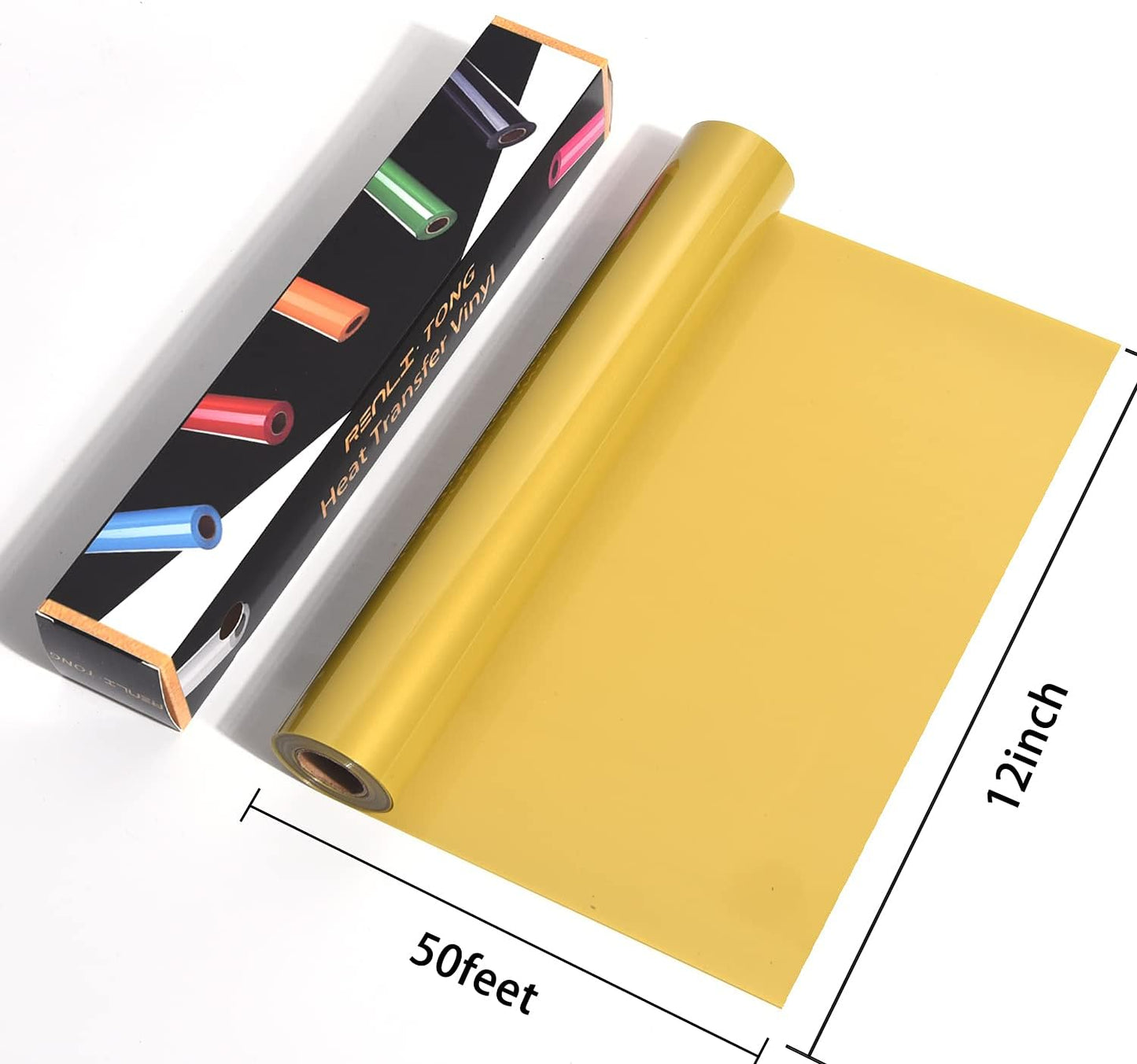 RENLITONG Gold HTV Iron on Vinyl 12Inch by 50ft Roll - Easy to Cut & Weed for Heat Vinyl Design