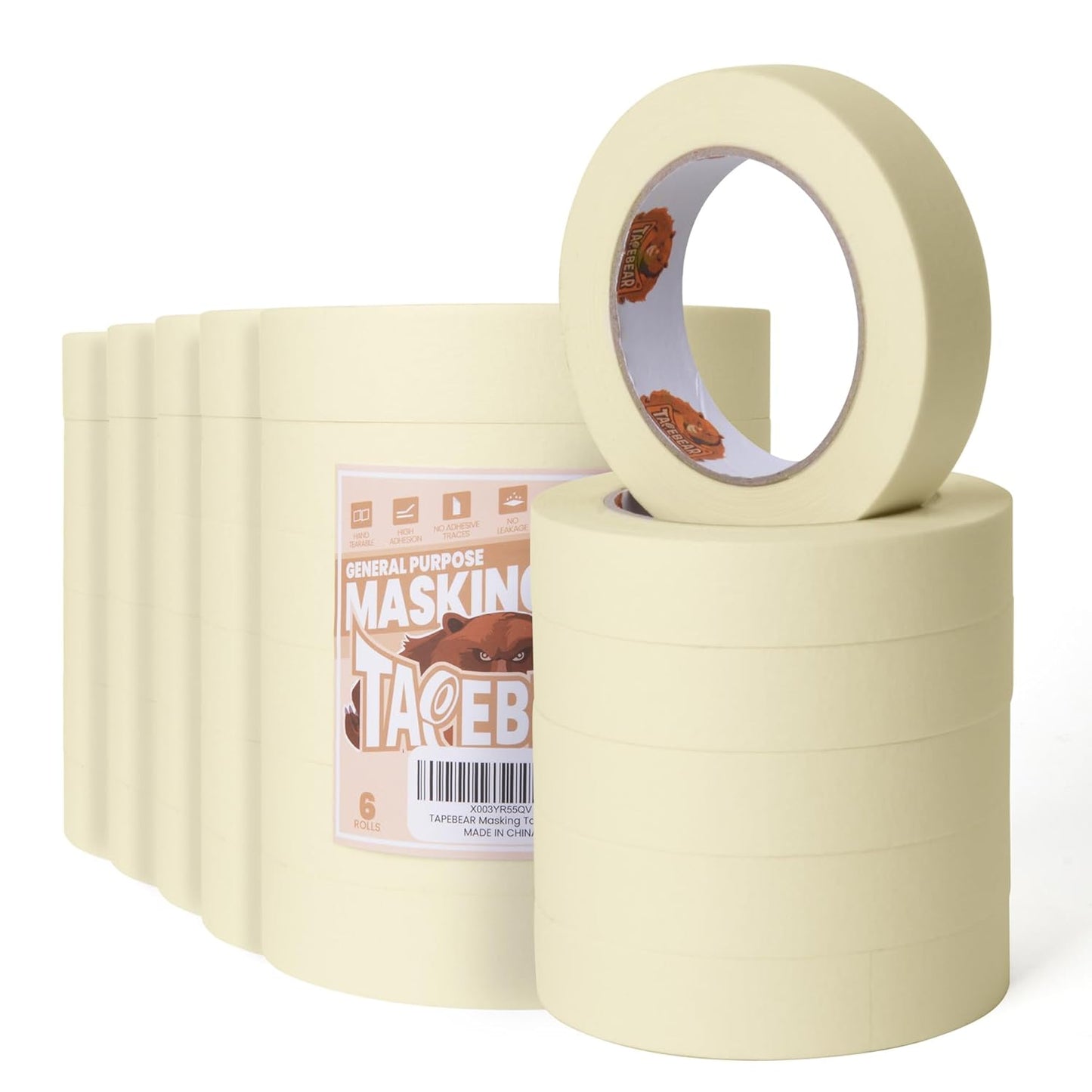 TAPEBEAR General Purpose Masking Tape Beige White 0.94 Inches x 60 Yards, Bulk Painters Tape for Painting, Labeling, DIY Arts Crafts, Home Office School Projects, 36 Rolls