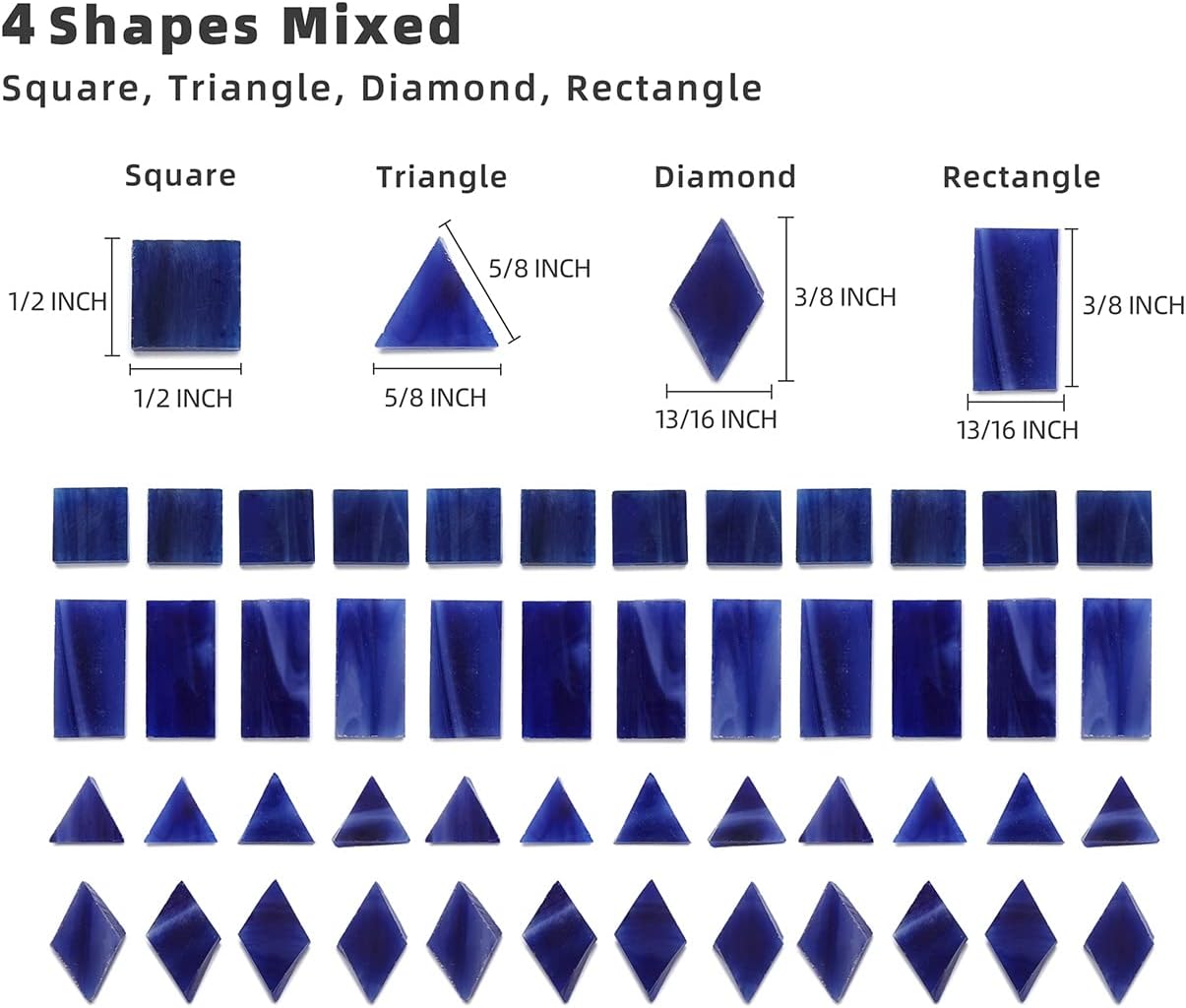 Lanyani 200 Pieces Glass Mosaic Tiles for Crafts,4 Shapes Mixed Colorful Tiffany Stained Glass Pieces,Square/Rectangle/Diamond/Triangle,Navy Blue
