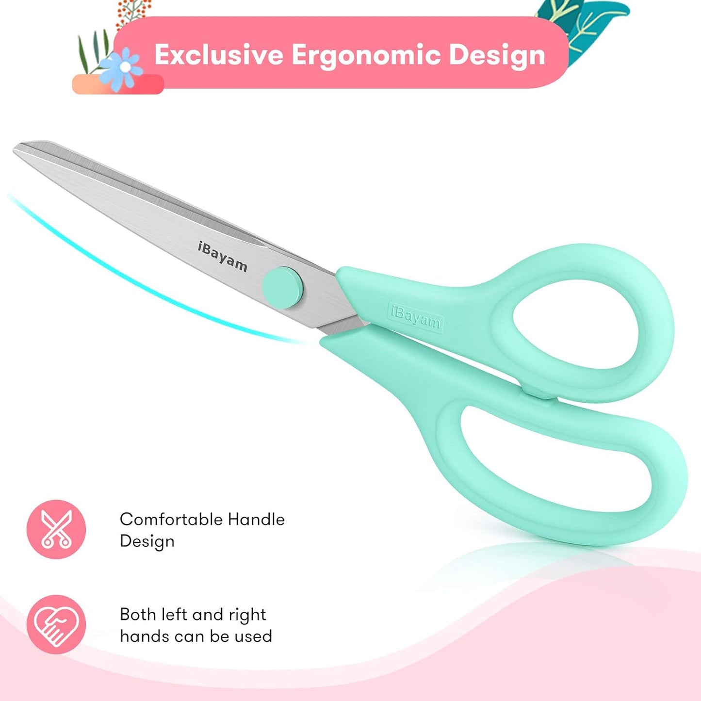 Scissors, iBayam 8" All Purpose Scissors Bulk 3-Pack, Ultra Sharp 2.5mm Thick Blade Shears Comfort-Grip for Office Desk Accessories Sewing Fabric Home Craft School Supplies, Right/Left Handed