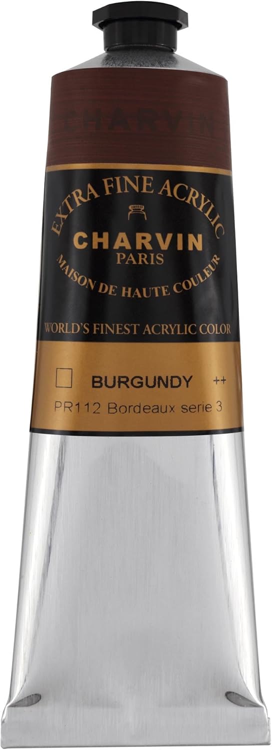 Charvin Extra Fine Professional Acrylic Paint - Burgundy, 150ml Tube, Triple-Milled, Lightfast Pigments, Open Stock Artist Acrylic Paints in Nature-Inspired Hues
