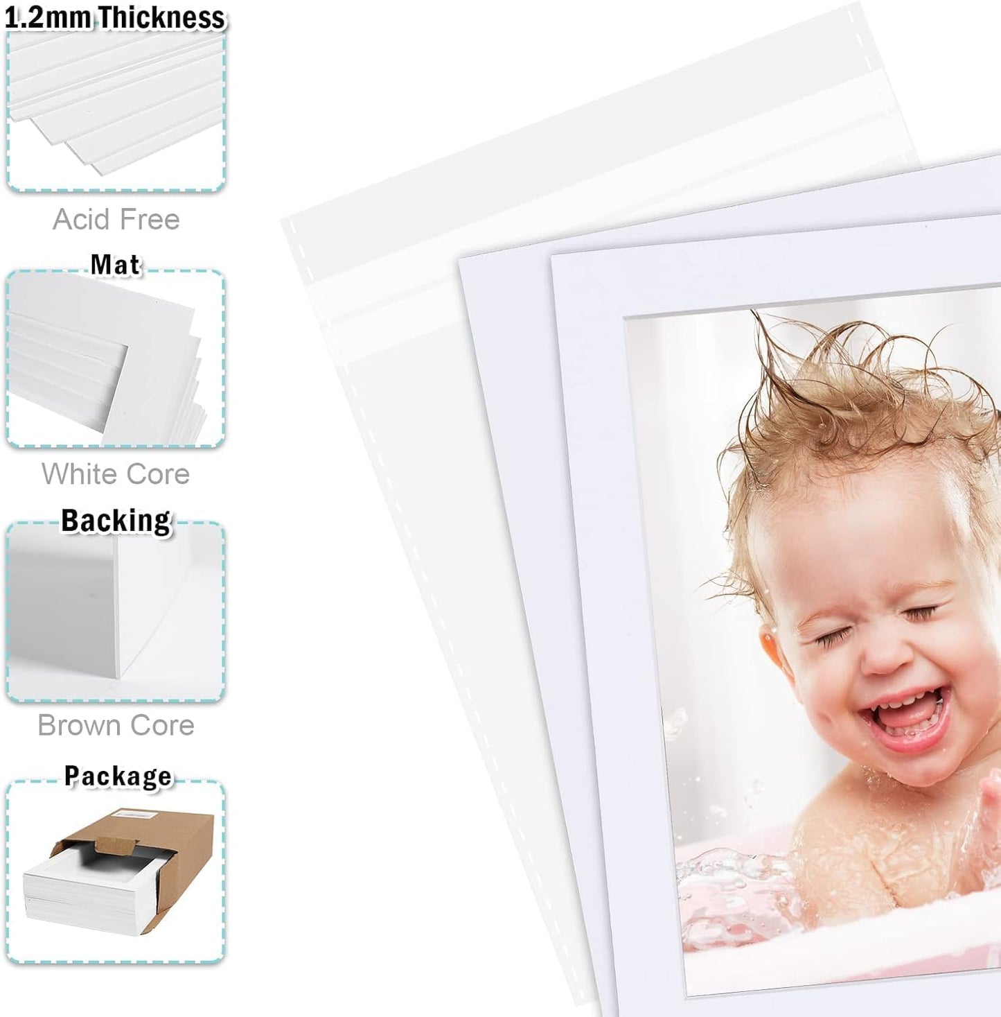 Egofine Pack of 5 White Mat Board Pre-Cut 8x10 Picture Mat for 5x7 Photo with White Core Bevel Cut Mattes Sets. Includes 5 High Premier Acid Free Mats & 5 Backing Board & 5 Clear Bags