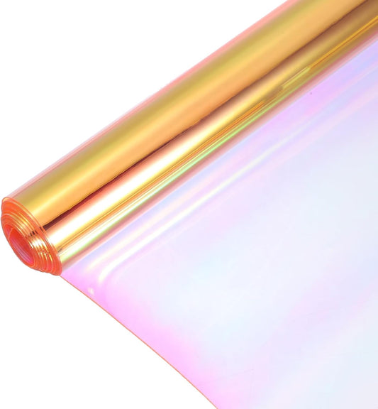 MECCANIXITY Holographic Clear PVC Vinyl Film Holographic PVC Fabric Waterproof Dichroic Film 12 x 48 Inch for Handbags Bows Earrings DIY Craft,Laser Pink