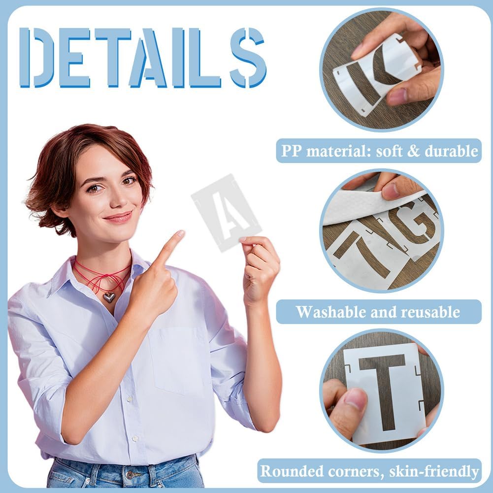 2 Inch 42 Pcs Reusable Letter Number Symbol Stencils, Plastic Painting Templates for Wood Wall Fabric Rock Chalkboard Signage School Door Porch DIY Art Craft Decoration Projects