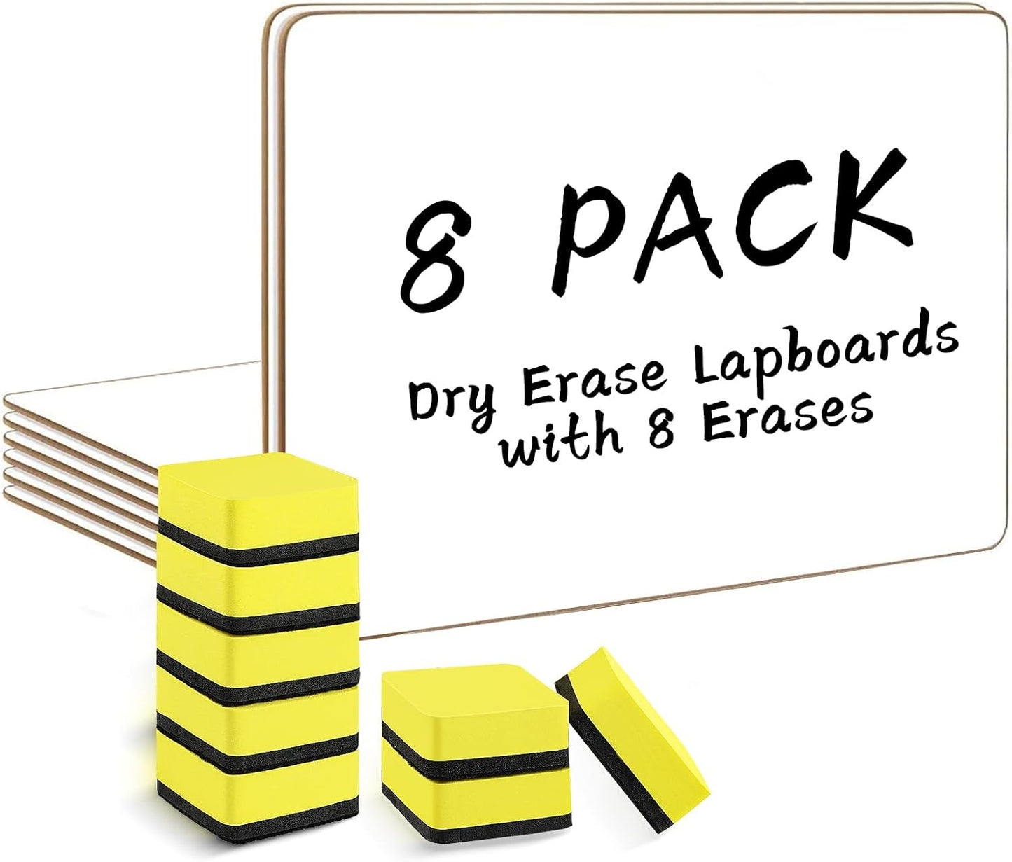 Dry Erase Lapboards, HERKKA 8 Pack Double Sided Small Dry Erase Whiteboards 9 x 12.5 Inch with 8 Erasers, Small Dry Erase Boards for Classroom Teacher Supplies, Personal White Boards for Students
