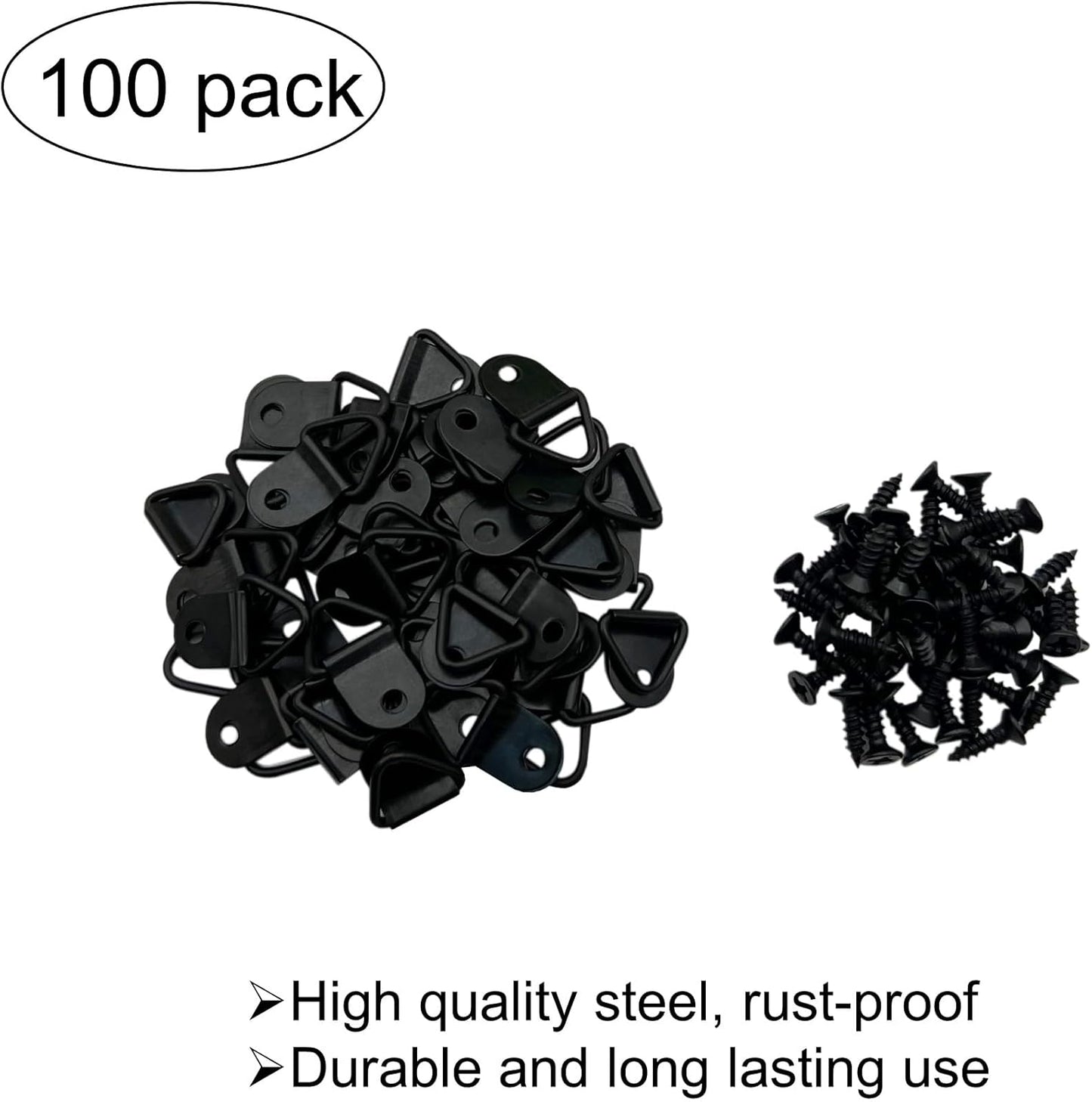 Small Triangle Ring Steel Picture Hangers with Screws Picture Frames Picture Hang Solutions for Hanging Clock Paintings Artwork Picture Frame Hook Photos(100 Pack Black )