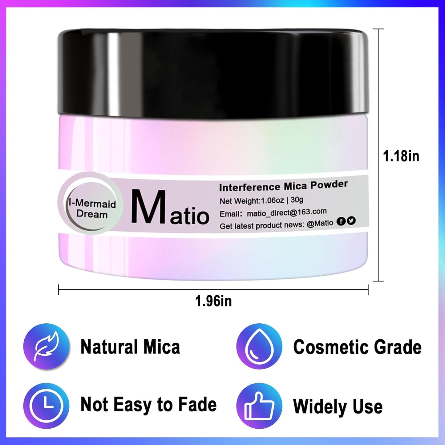 Matio Interference Mica Powder, 1.06oz/ 30g Hawaii Sunset Chrome Powder, Pearlescent Effect Color Shift Pigment for Epoxy Resin, Makeup Shimmer, Nail Polish,Soap Dye,Candle Making,Paint