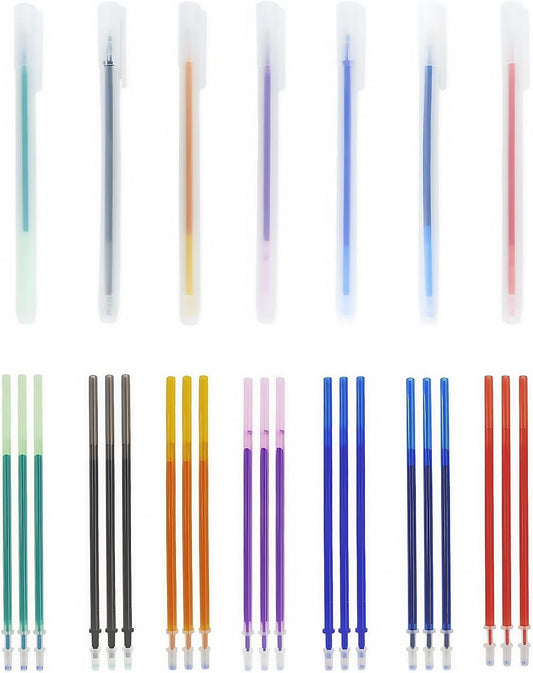 7-Color Heat Erasable Fabric Markers with 21 Refills, Extra-Fine 0.5mm Tip for Sewing, Quilting, Embroidery, Crafts & DIY Projects