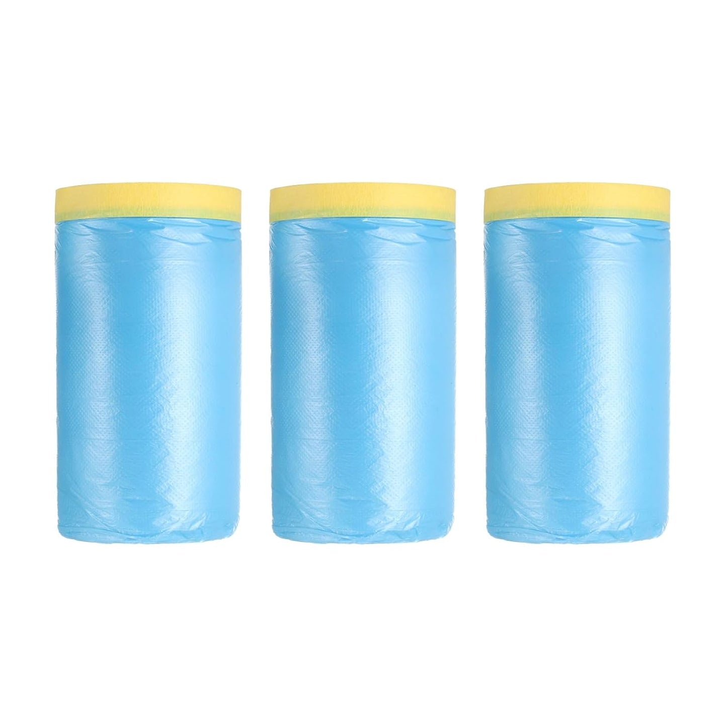 uxcell Pre-Taped Masking Film, 3.6ft x 82ft Plastic Paint Drop Cloth with Medium-Tack Painters Tape for Painting Spraying Protection Blue Film 3Pcs