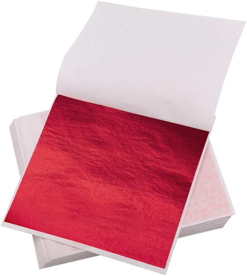 KINNO 100 Sheets Imitation Gold Foil Sheets - Leaf Paper for Arts Decoration, Sculpture, Gilding, Nails, Handcrafts, Picture Frames, Paintings, Furniture, Wall (red)