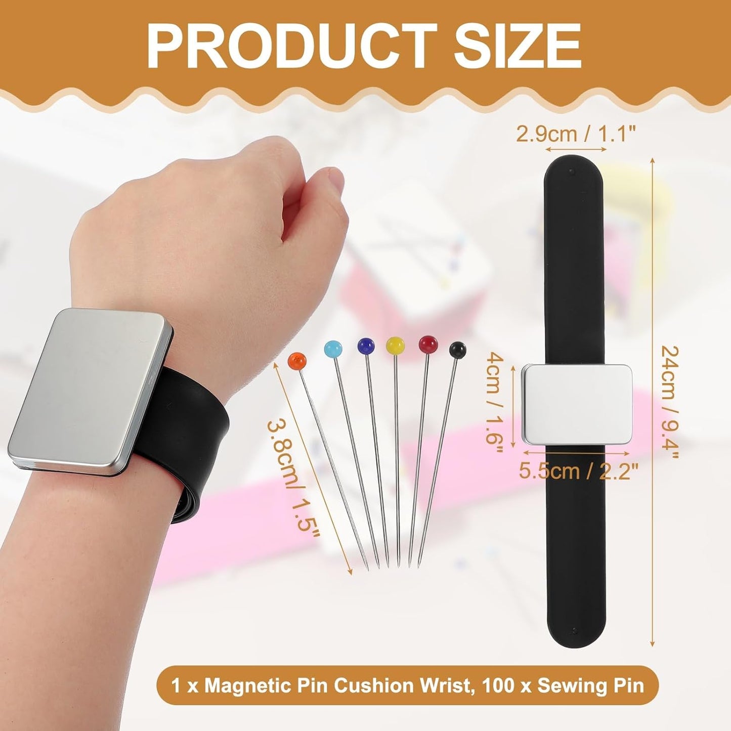 PATIKIL Magnetic Wrist Pin Cushions for Sewing, Magnetic Pin Cushion Magnetic Wrist Gel Band Holder Wristband Pincushion with Pins for Sewing Braiding Quilting Hair Clips, Black
